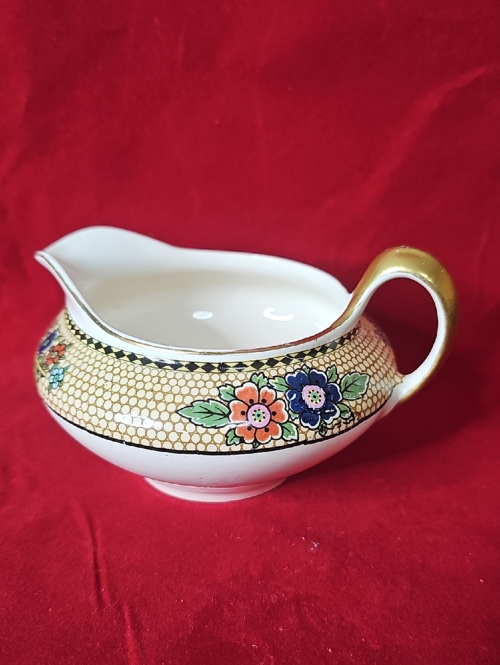 Vintage Floral Creamer with Gold Handle